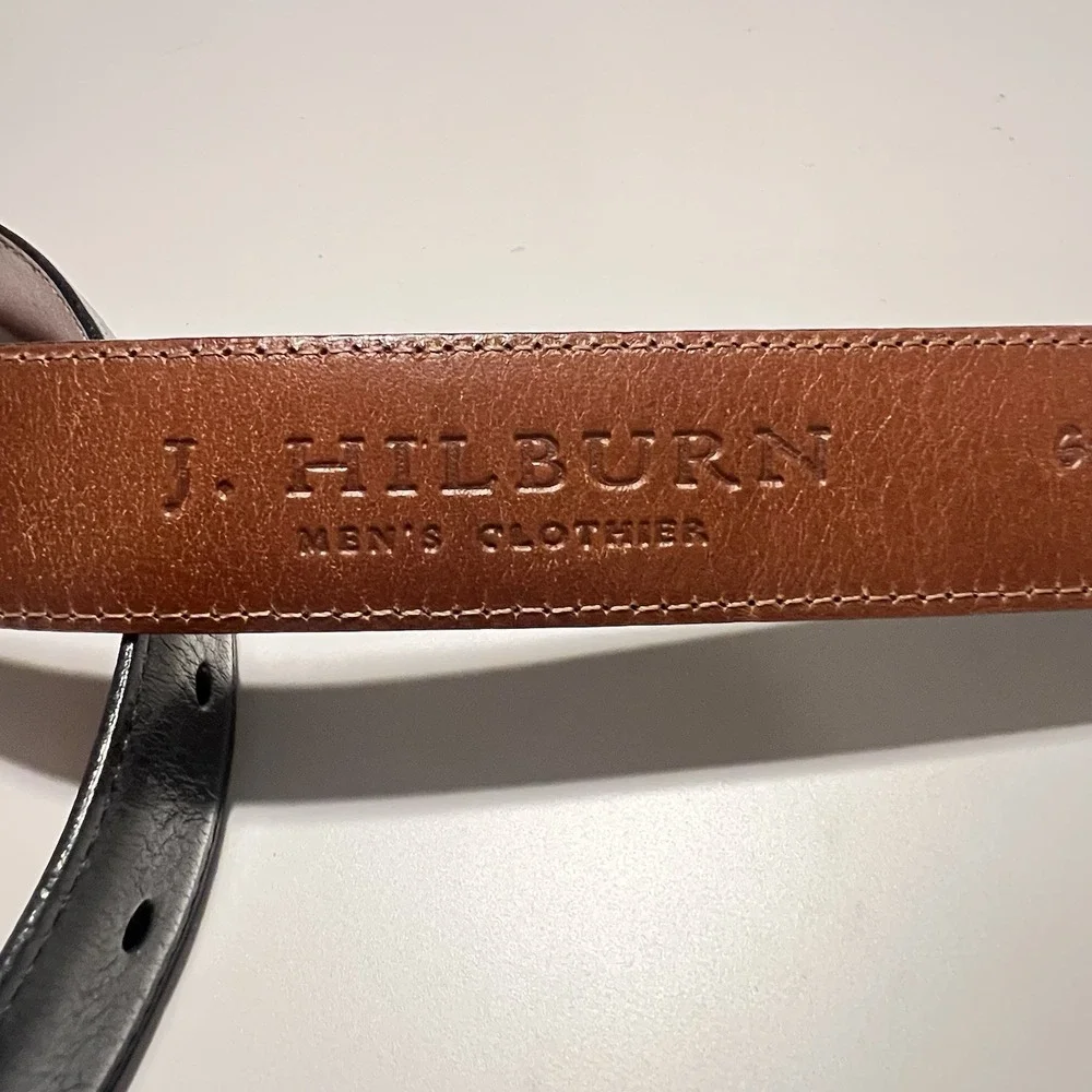 J. Hilburn Genuine Italian Calfskin Dress Belt Mens 36 Black Made in USA Classic